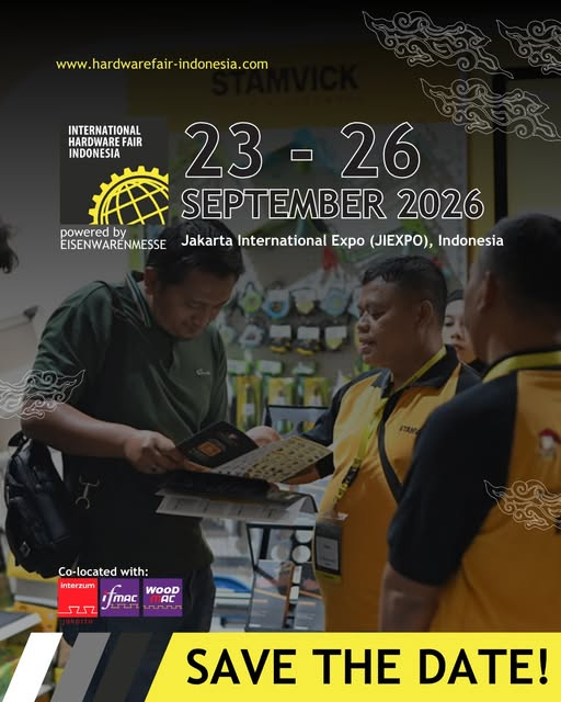 International Hardware Fair Indonesia 2026 exhibition poster NICE PIK 2 Jakarta hardware fastener market